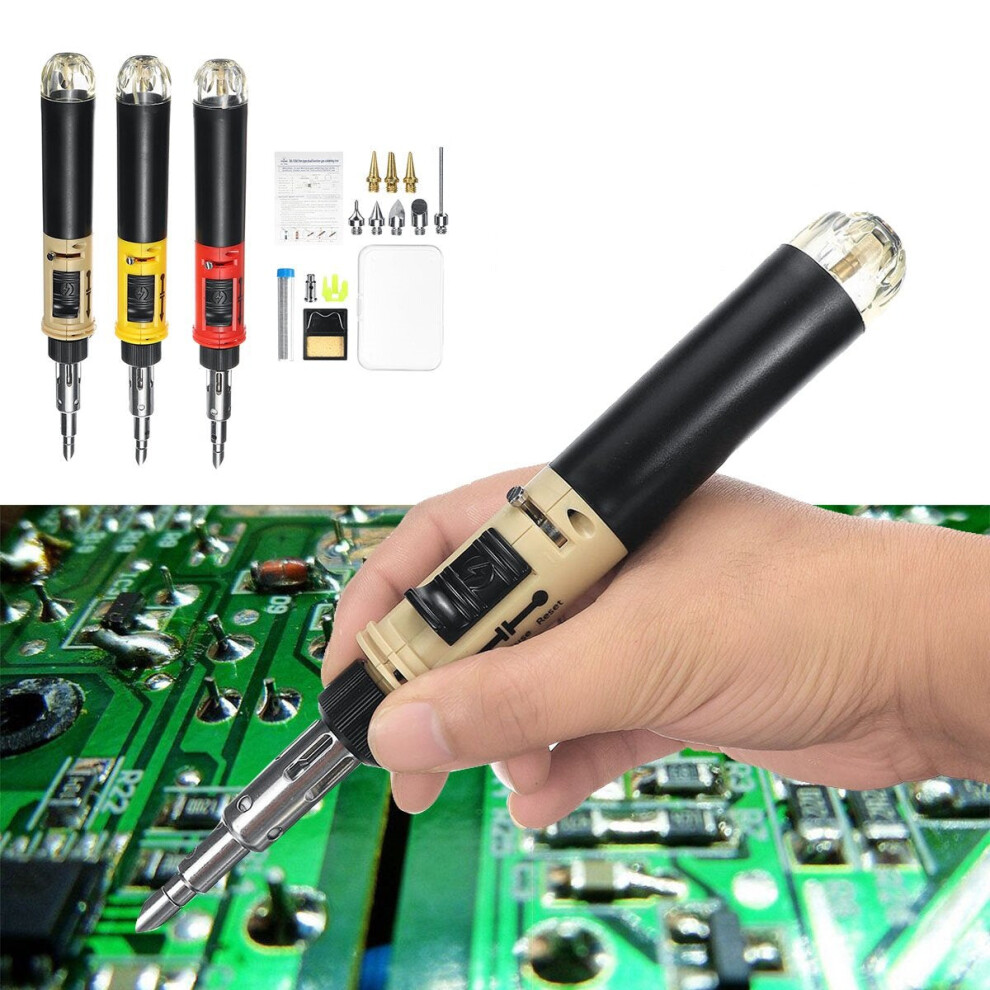 (N-105-YW9) AC 220V Portable 12 in 1 Butane Gas Soldering Iron Set Welding Pen Kit Tools