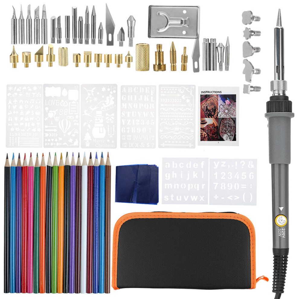 (US Plug) 71pcs/Set Wood Burning Pen Tool Soldering Stencil Iron Craft Pyrography Kit 60W