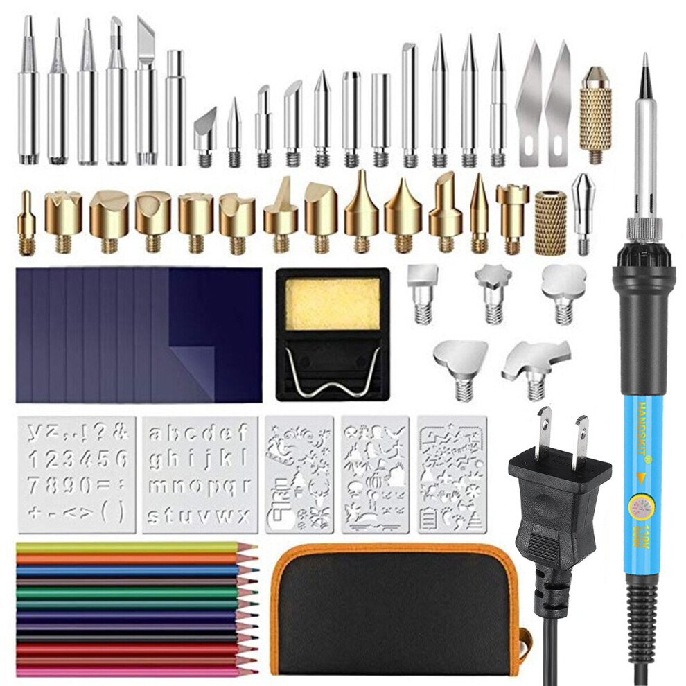 (US Plug) 72pcs Wood Burning Pen Set Tips Stencil Soldering Tools Pyrography Crafts Kit Soldering Iron Kit