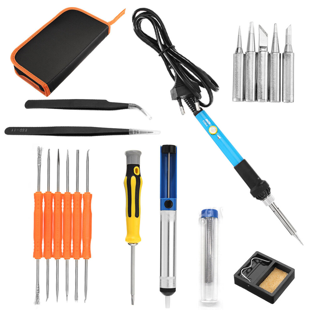 (US Plug) 18Pcs 60W 110V/220V Adjustable Temperature Welding Solder Iron Tool 200~450