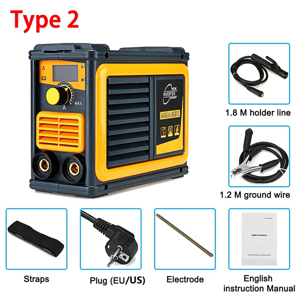 (US Plug, Type 2) 220V 250A Handheld Electric Welder MMA Inverter ARC IGBT Welding Machine Tool