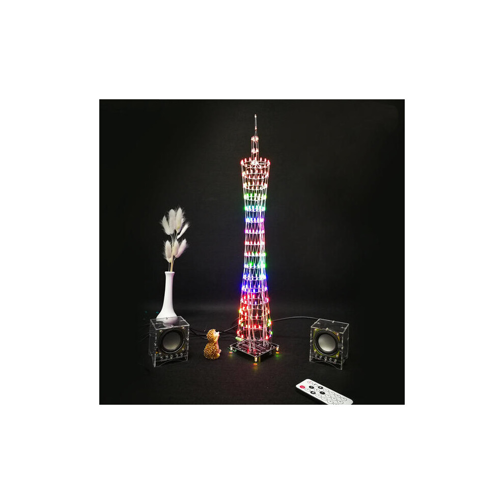 (Green) DIY Bluetooth Canton Tower LED Light Cube Kit Remote Control Music Spectrum Electronic Kit