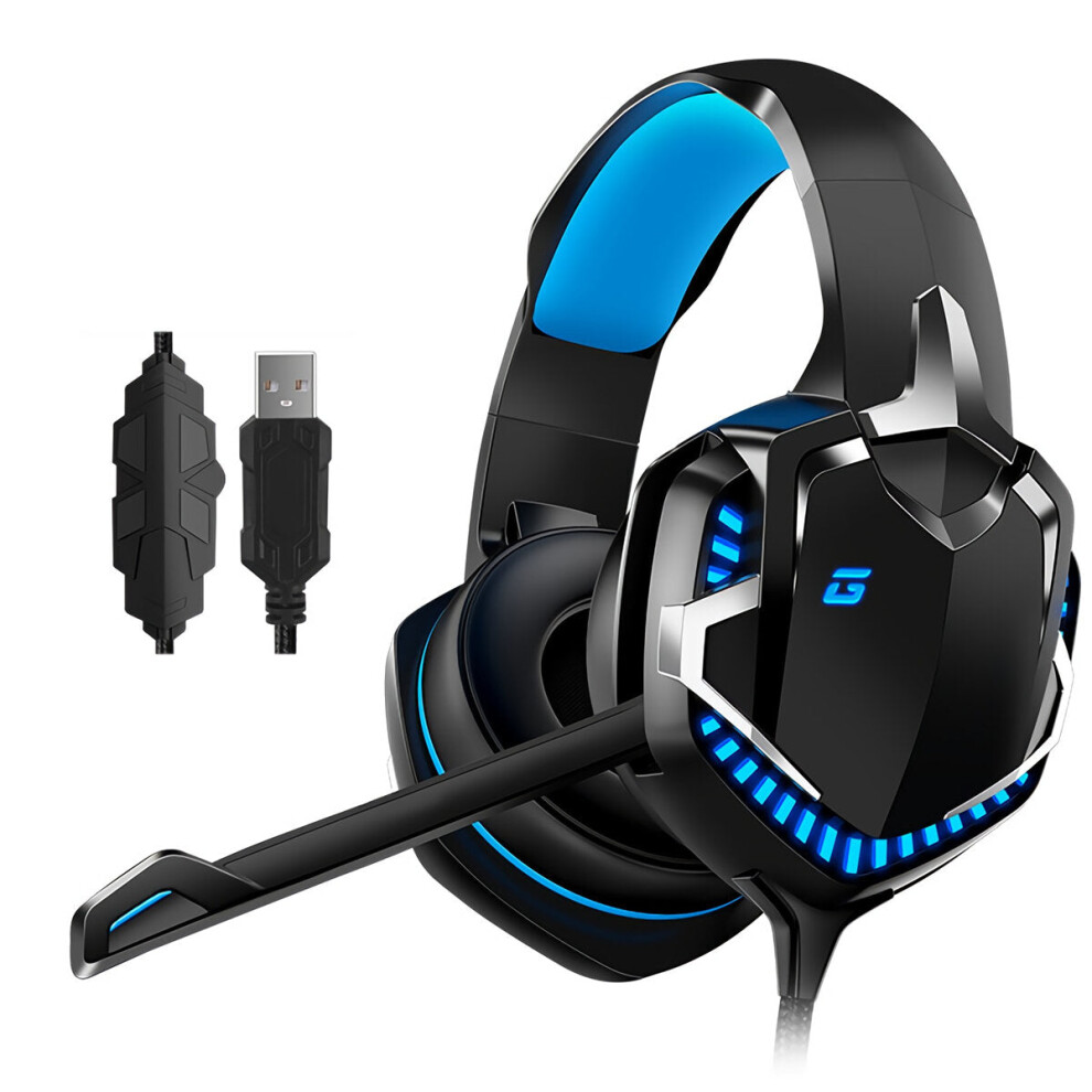 Gaming Headset USB Jack 7.1 Channel 40mm Sound Unit LED Light Lightweight Gaming Headphone with Noise-canceling Mic for PS4 Computer PC Gamer
