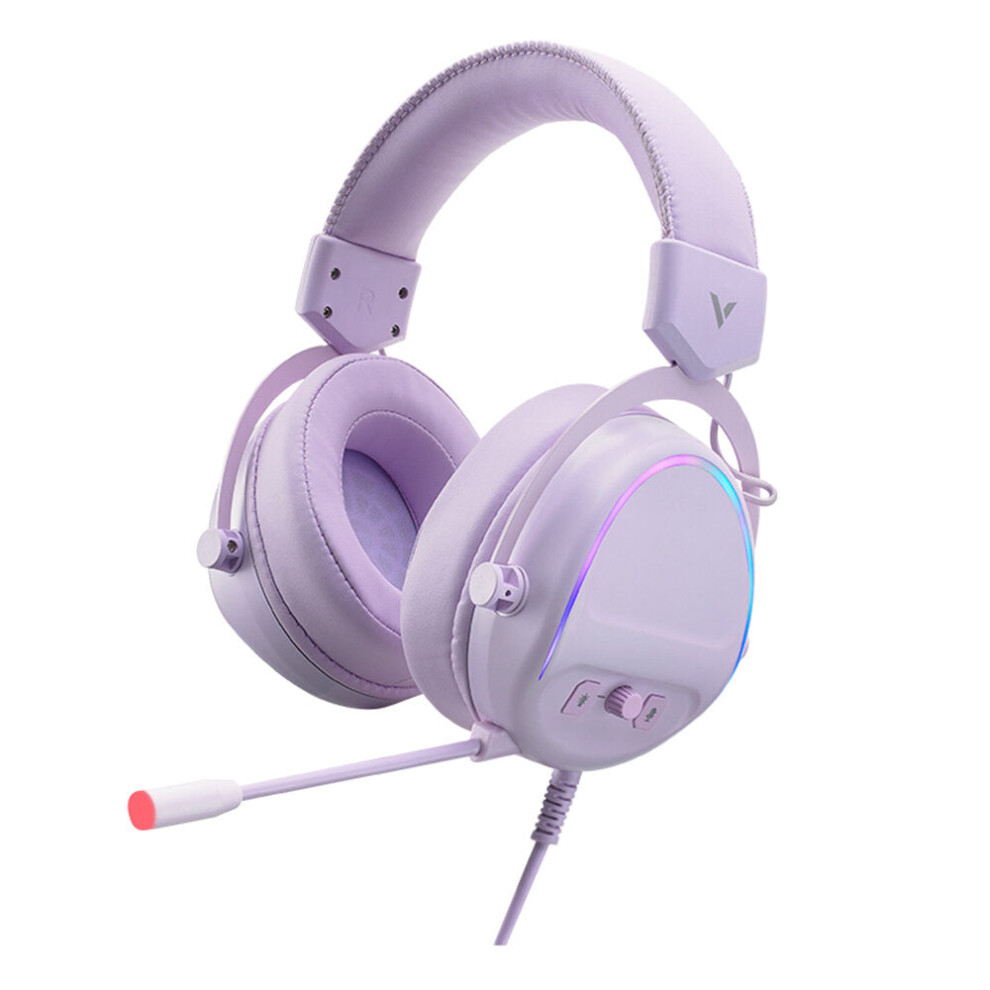 (Purple) Wired Gaming Headset Virtual 7.1 Channel 50MM Sound Unit RGB Backlit Headphone With 360 Adjustable Noise-Canceling Microphone For Computer PC