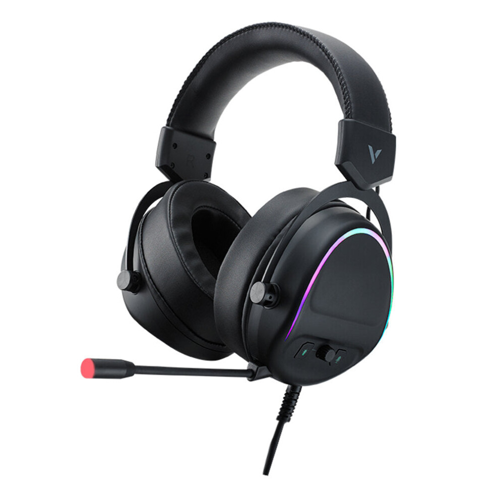 (Black) Wired Gaming Headset Virtual 7.1 Channel 50MM Sound Unit RGB Backlit Headphone with 360 Adjustable Noise-Canceling Microphone for Computer PC Gamer