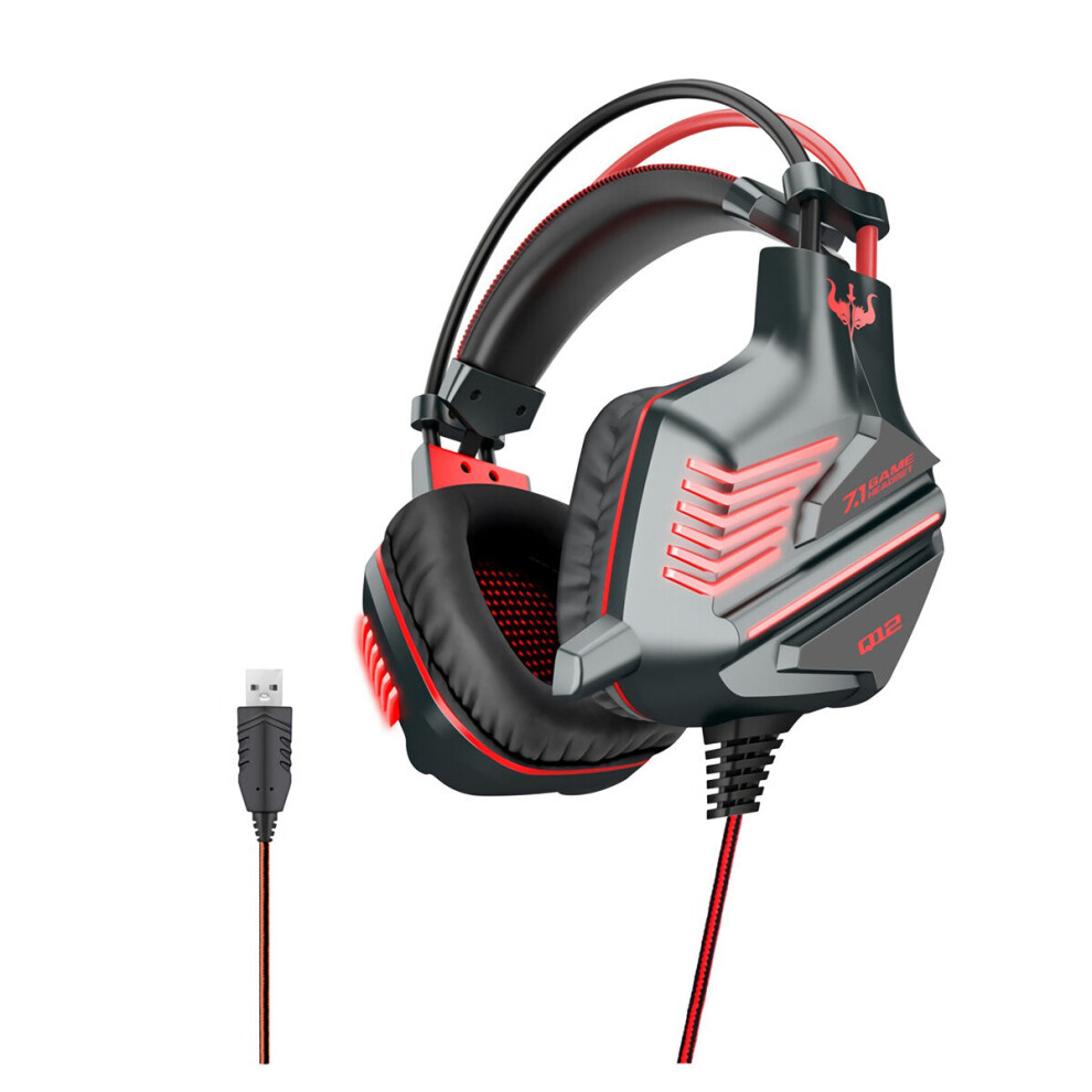 (Black+Red) Wired Gaming Headset USB 7.1 Channel 50mm Bass Stereo Sound LED Light Headphone with Mic for PS3/4 Computer PC Gamer
