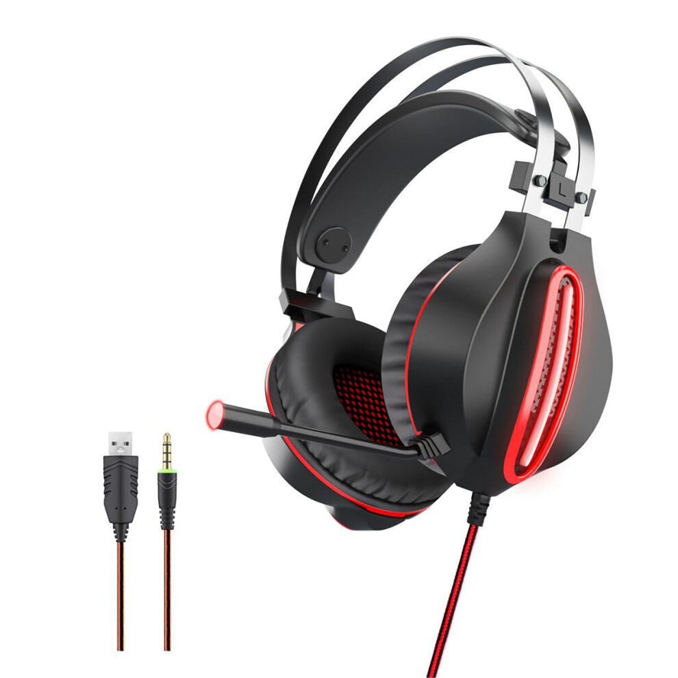 (Red) Wired Gaming Headset 3.5mm Jack 50mm Bass Stereo Sound LED Light Headphone with Mic for PS3/4 Computer PC Gamer