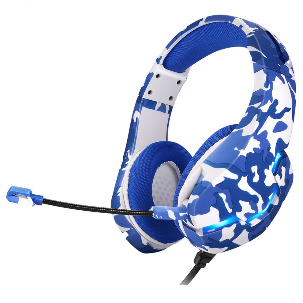 (Blue) Game Headset 3.5mm+USB 40mm Drive Wired Stereo RGB Gaming Headphone with Mic LED Light for Computer PC Gamer