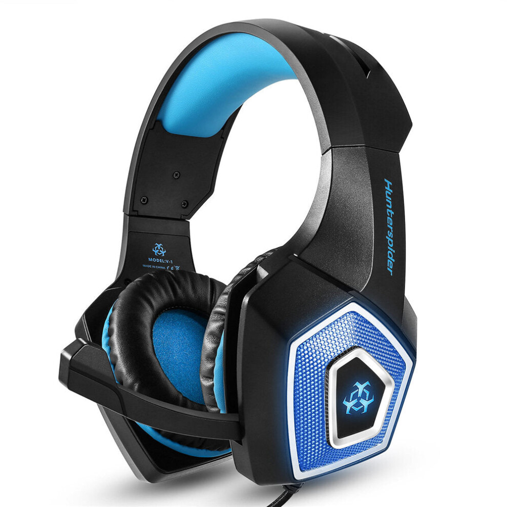 (Black Blue) Game Headset 3.5mm+USB Wired Bass Stereo RGB Gaming Headphone With Mic For Computer PC Gamer