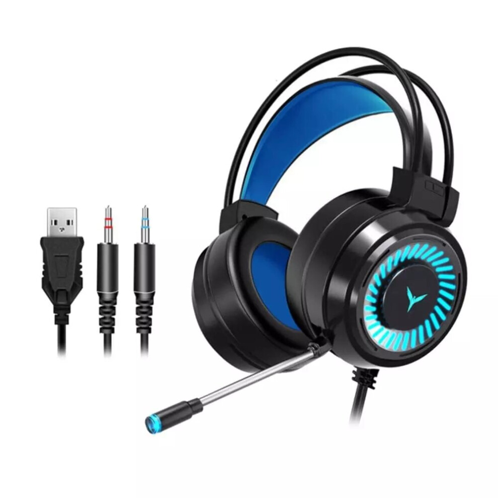 (Black, 7.1 channel + USB) Gaming Headset 7.1 Channel 50MM Speaker Unit Colorful Circular Breathing Light Hi-Fi Cinema Sound 360 Omnidirectional Microphone