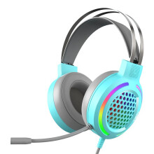 (Blue, 7.1 channel + USB) Wired Gaming Headphone 7.1 Channel 50mm Driver USB Wired LED Light Honeycomb Hollow Gamer Headset with Mic for Computer PC PS3/4