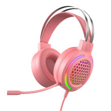 (Pink, 7.1 channel + USB) Wired Gaming Headphone 7.1 Channel 50mm Driver USB Wired LED Light Honeycomb Hollow Gamer Headset with Mic for Computer PC PS3/4