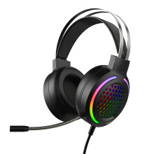 (Black, 7.1 channel + USB) Wired Gaming Headphone 7.1 Channel 50mm Driver USB Wired LED Light Honeycomb Hollow Gamer Headset with Mic for Computer PC PS3/4