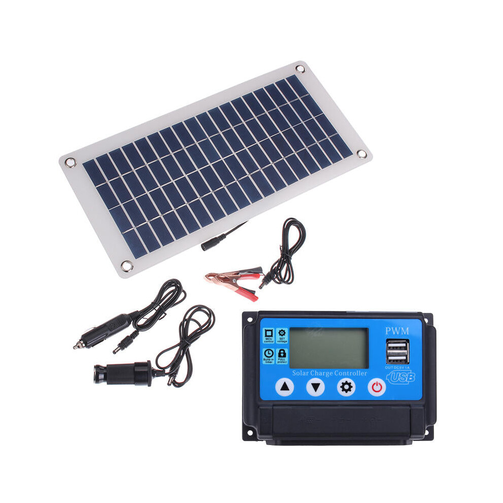 (10A) 50W Dual USB 12V/5V Solar Panel with Car Charger 10/20/30/40/50A USB Solar Charger Controller for Outdoor Camping LED Light