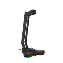 (Black) RGB Light-emitting Headphone Stand Headset Hook Holder Display Rack Storage Tools Anti-slip Aggravating Base