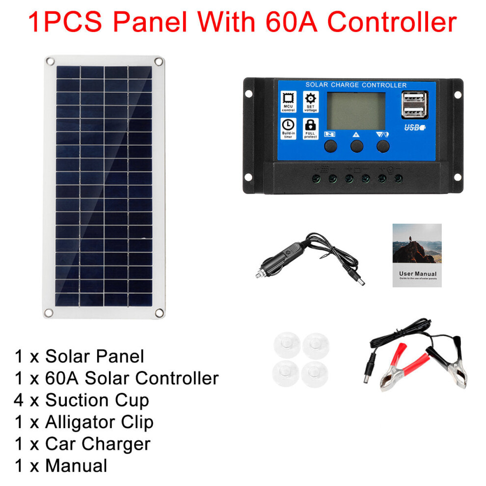 (1PCS Panel + 60A Controller) 40W 12V Solar Panel Kit 60A/100A Battery Charger Controller Camping RV Caravan Boat