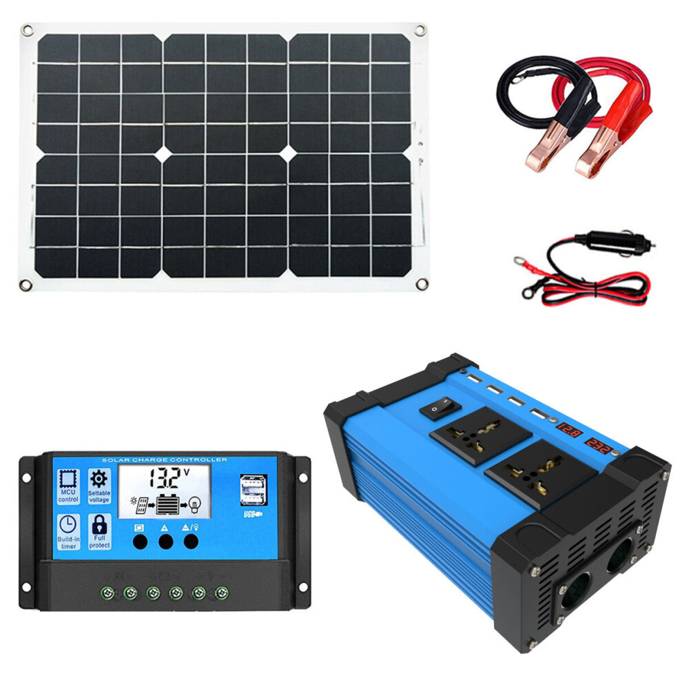 (12V to 110V) Solar Power System Set 18W Solar Panel 300W Power Inverter 30A Controller Kit Solar Panel Battery Charger