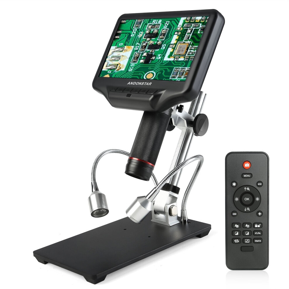 (US Plug) 3D HDMI Digital Microscope 7 inch Screen Electronic Soldering Microscope for Phone Repair with Adjustable Stand