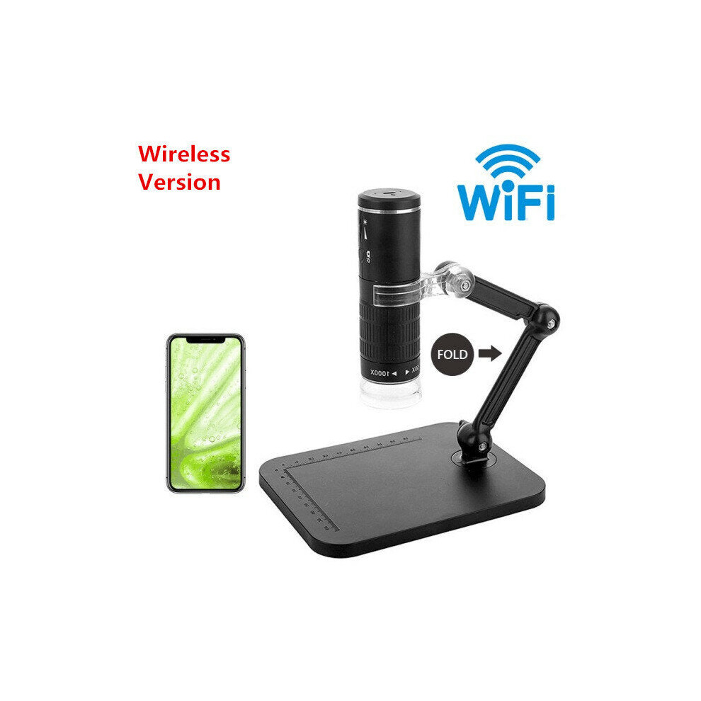 (Wifi fold) 50X-1000X Wireless Digital Microscope Handheld USB HD Inspection Camera with Flexible Stand for Phone PC