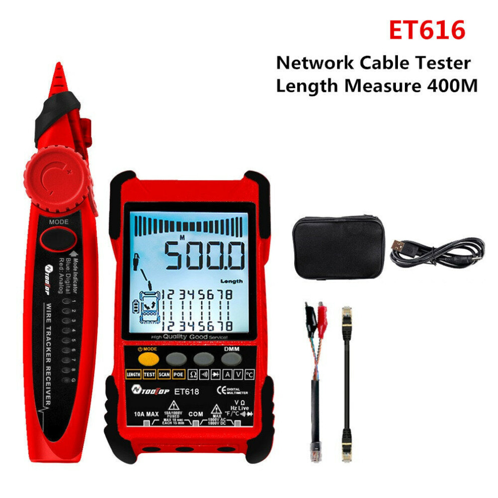 (ET616) Large LCD Screen Network Cable Tester + Multimeter 2 in 1 AC DC Current Voltage Measurement Anti-noise Line Tracker
