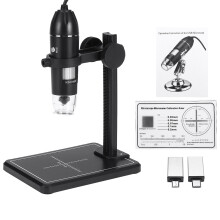 (Black) 1600X 8LED 2MP USB Digital Microscope Borescope Magnifier Camera +Stand Holder