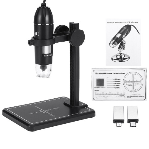 (Black) 1600X 8LED 2MP USB Digital Microscope Borescope Magnifier Camera +Stand Holder