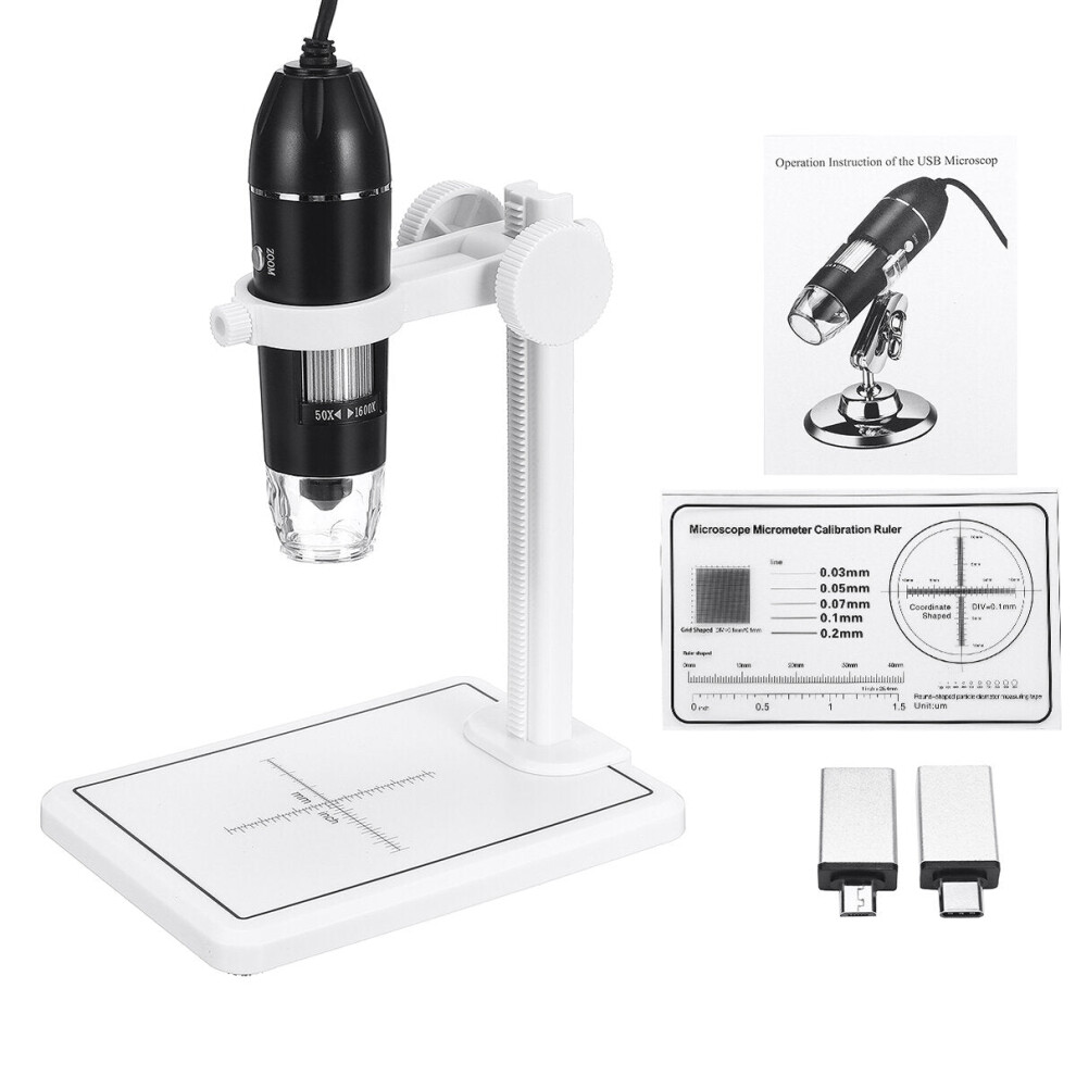 (White) 1600X 8LED 2MP USB Digital Microscope Borescope Magnifier Camera +Stand Holder