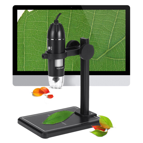 (Black) 1600X 8LED 2MP USB Digital Microscope Borescope Magnifier Camera +Stand Holder 1