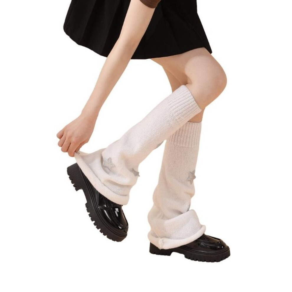 (W) Leg Warmers for Women Girls Japanese Style Lolitas Leg Warmer Star Knit Long Socks Gothic Harajuku Leg Cover Stockings