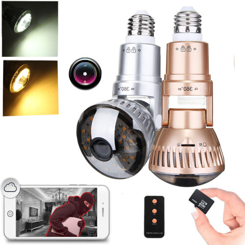 (Golden, white) 3.6mm Wireless Mirror Bulb Security Camera DVR WIFI LED Light IP Camera Motion Detection 2