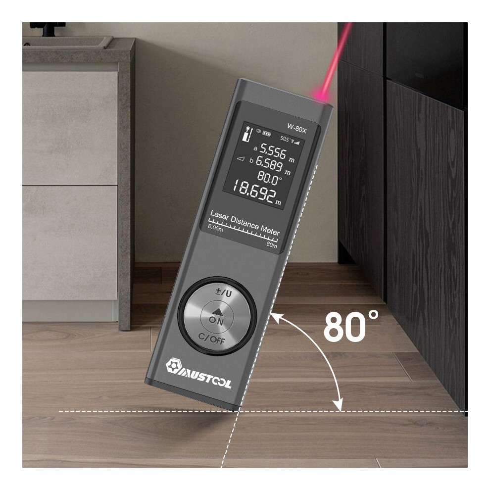 80m Digital Mini Laser Rangefinder with Electronic Angle Sensor M/In/Ft Unit Switching USB Charging Distance Meter