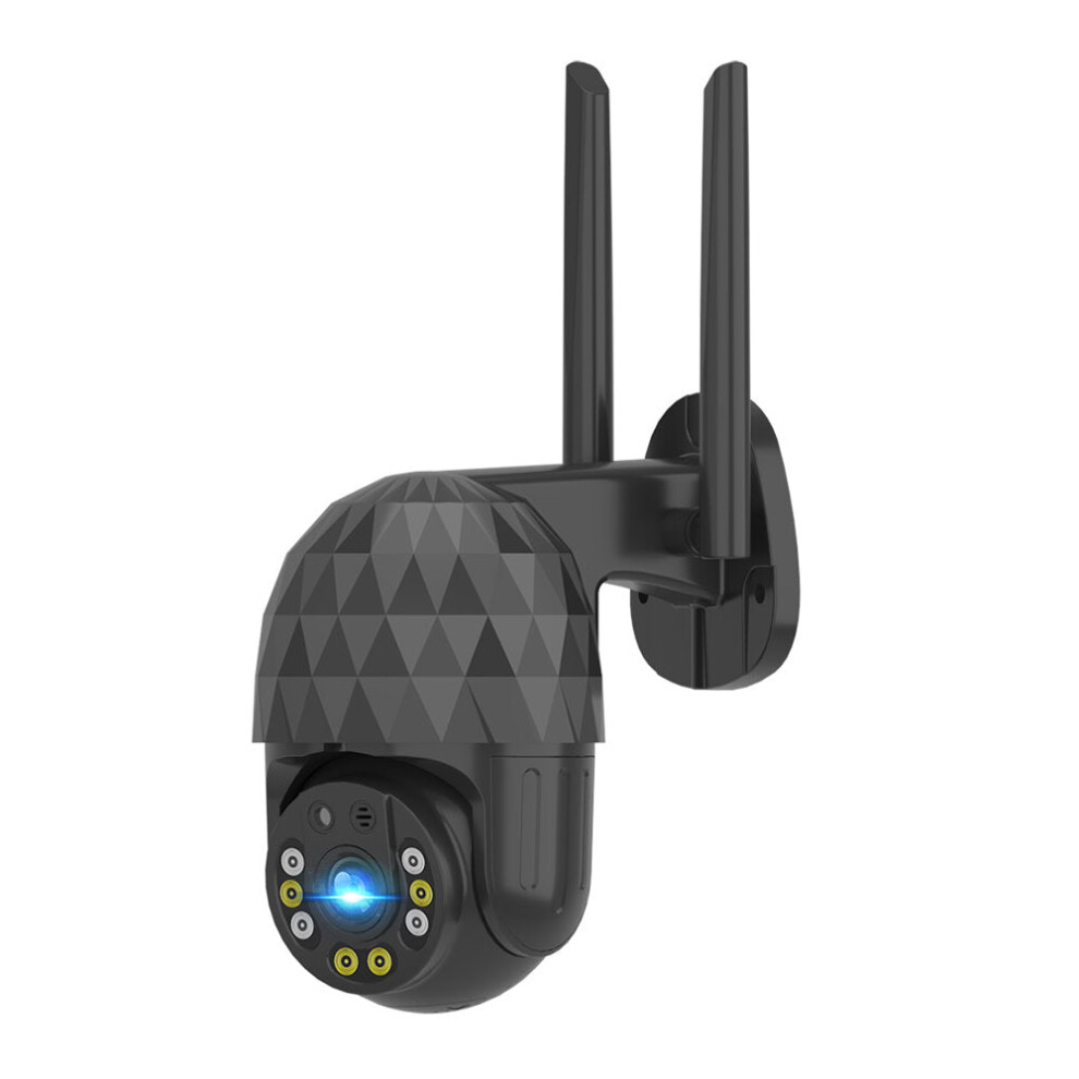 (Black, UK Plug) 1080P 2MP 8 LED 8X Zoom Outdoor PTZ IP Camera Cloud Storage Night Vision IP66 Waterproof Alarm Push Full Color Security Camera