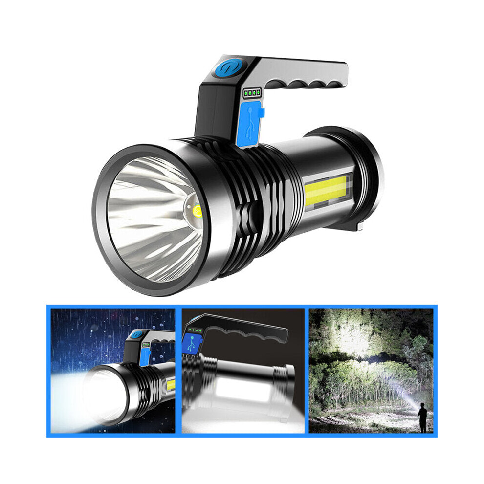 2PCS P500 Double Light 500m Long Range Strong Flashlight with COB Sidelight USB Rechargeable Powerful Handheld Spotlight LED Searchlight
