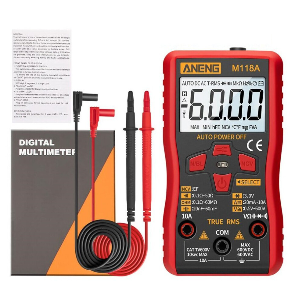 Digital Mini Multimeter Tester Auto Multimeter True Rms Transistor Meter with NCV Data Hold 6000 Counts Flashlight