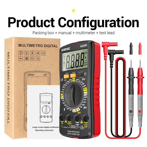 (Red) Ultra-thin Split LCD Digital Multimeter Tester with Stowable Test Pen Auto Voltmeter Resistance Tester Tool