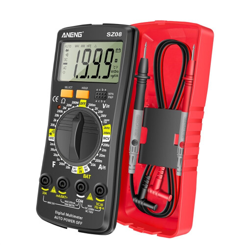 (Red) Ultra-thin Split LCD Digital Multimeter Tester with Stowable Test Pen Auto Voltmeter Resistance Tester Tool 1