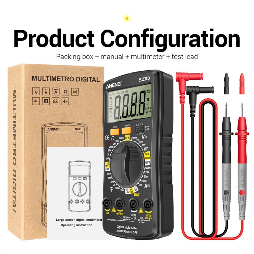 (Black) Ultra-thin Split LCD Digital Multimeter Tester with Stowable Test Pen Auto Voltmeter Resistance Tester Tool