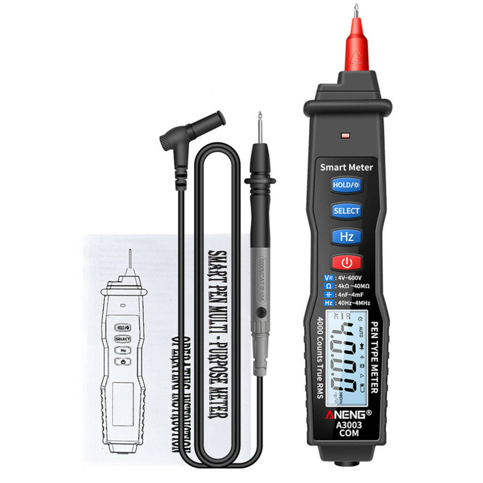 (Black) Digital Pen Multimeter Professional 4000 Counts Smart Meter Voltage Resistance Capacitance Testers