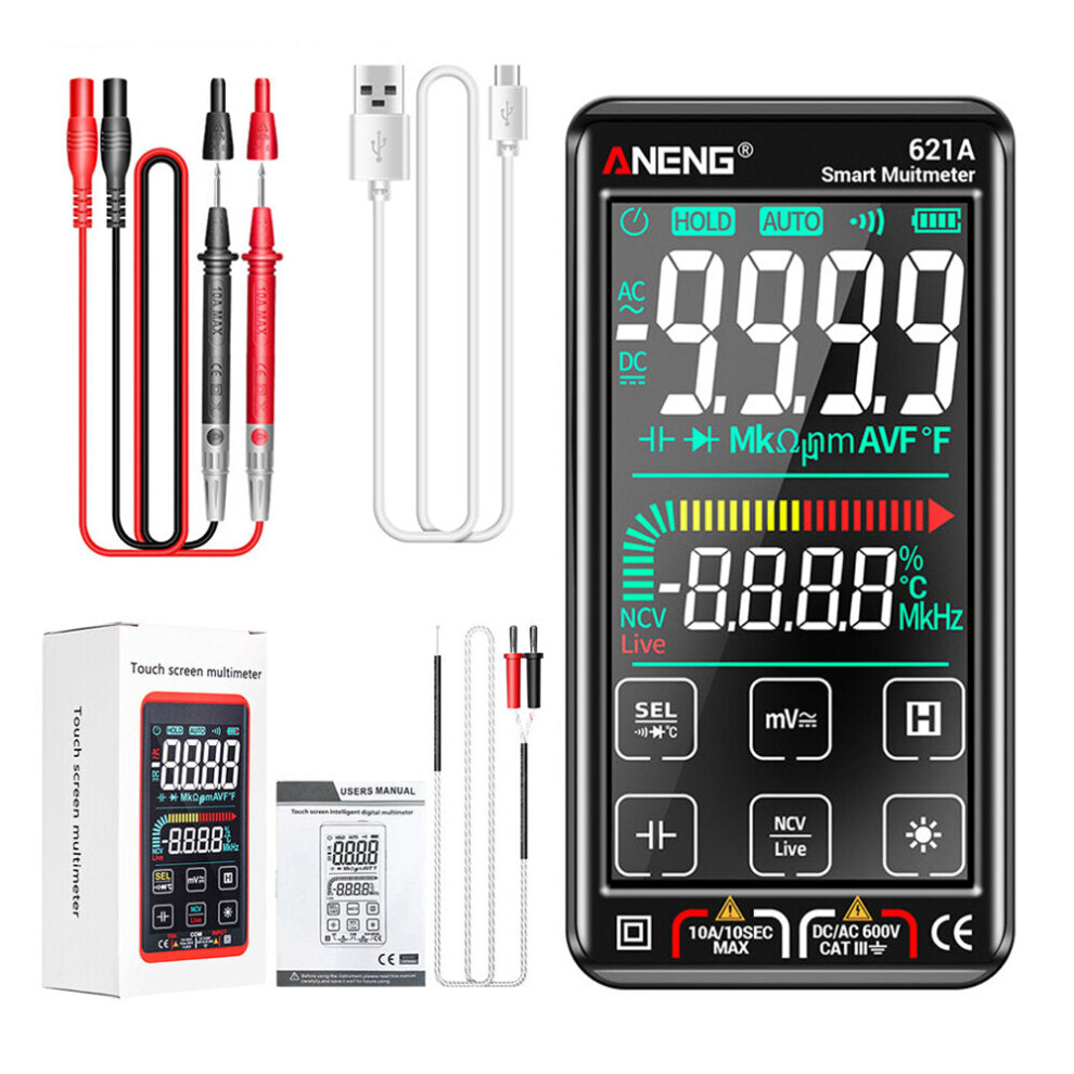 (Black) 4.7 inch Large LCD Screen Automatic + Manual Intelligent True RMS Digital Multimeter Resistance Diode Capacitance Temperature Frequency Test