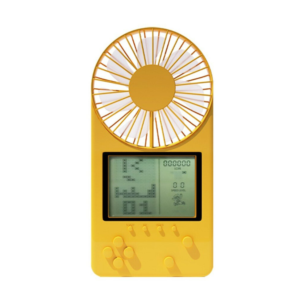 (Yellow) 26 Games Video Console Third Gear Mini USB Fan Retro Handheld Game Player Summer Portable Fan
