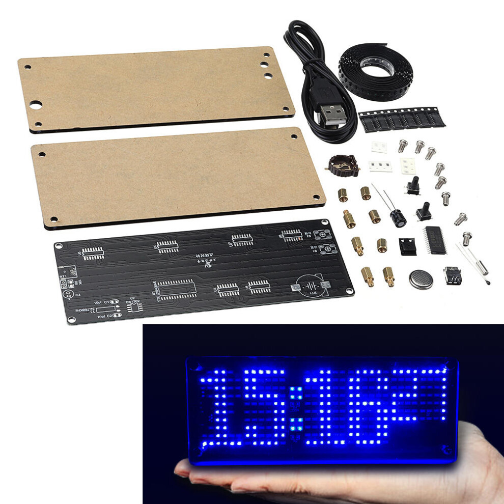 (Blue) SMD LED Dot Matrix Digital Clock Production Kit Electronic DIY Clock Kit Electronic Production Parts