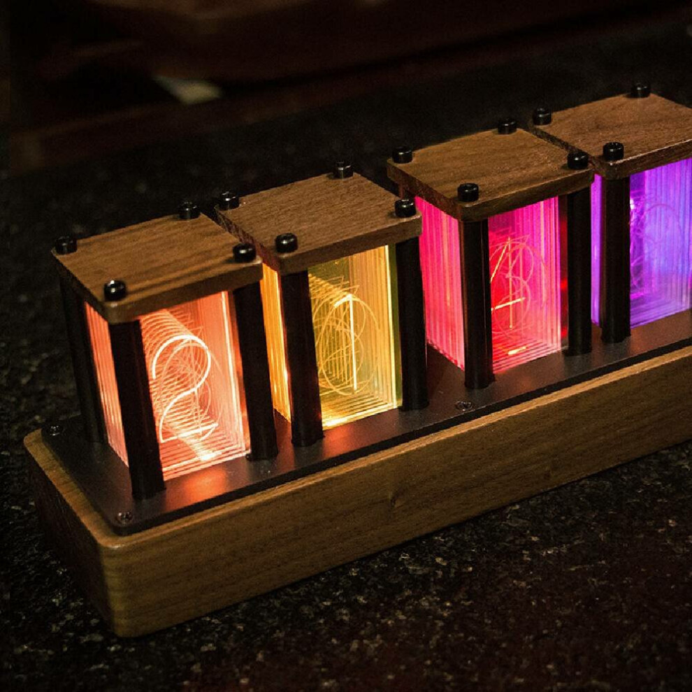 LED RGB Pseudo Glow Tube Digital Clock Nordic Style Desktop Assembly Walnut Decoration