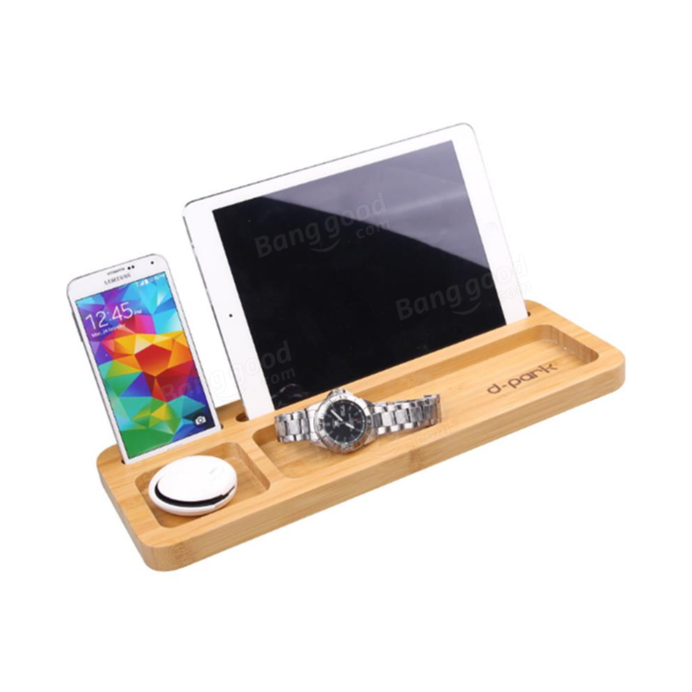 Multifunctional Natural Bamboo Wooden Tablet Phone Holder Pen Holder Phone Stand Storage Shelf