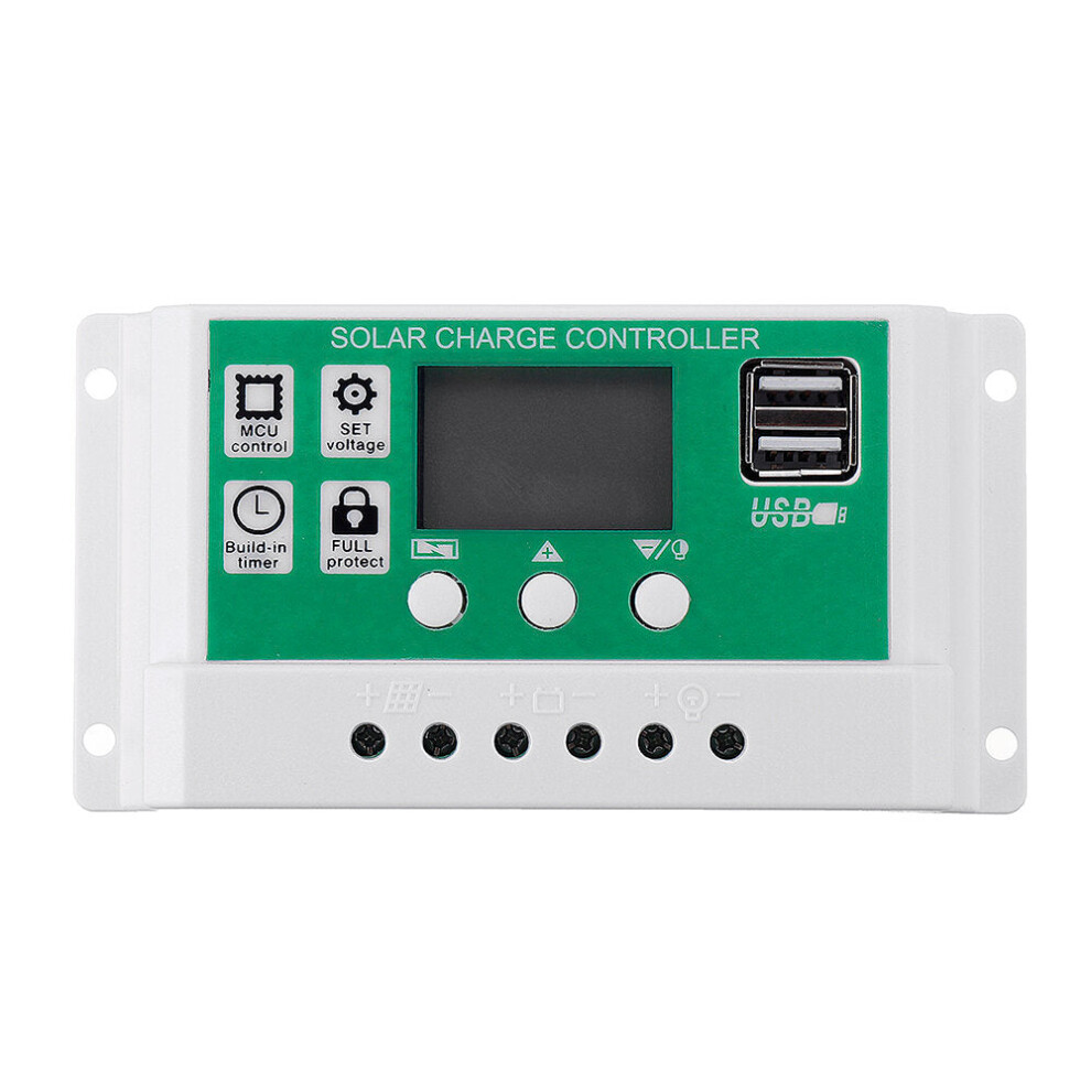 (30A) 10/20/30A 12V 24V Auto Dual USB Solar Panel Charge Controller Battery Charger Adapter LCD