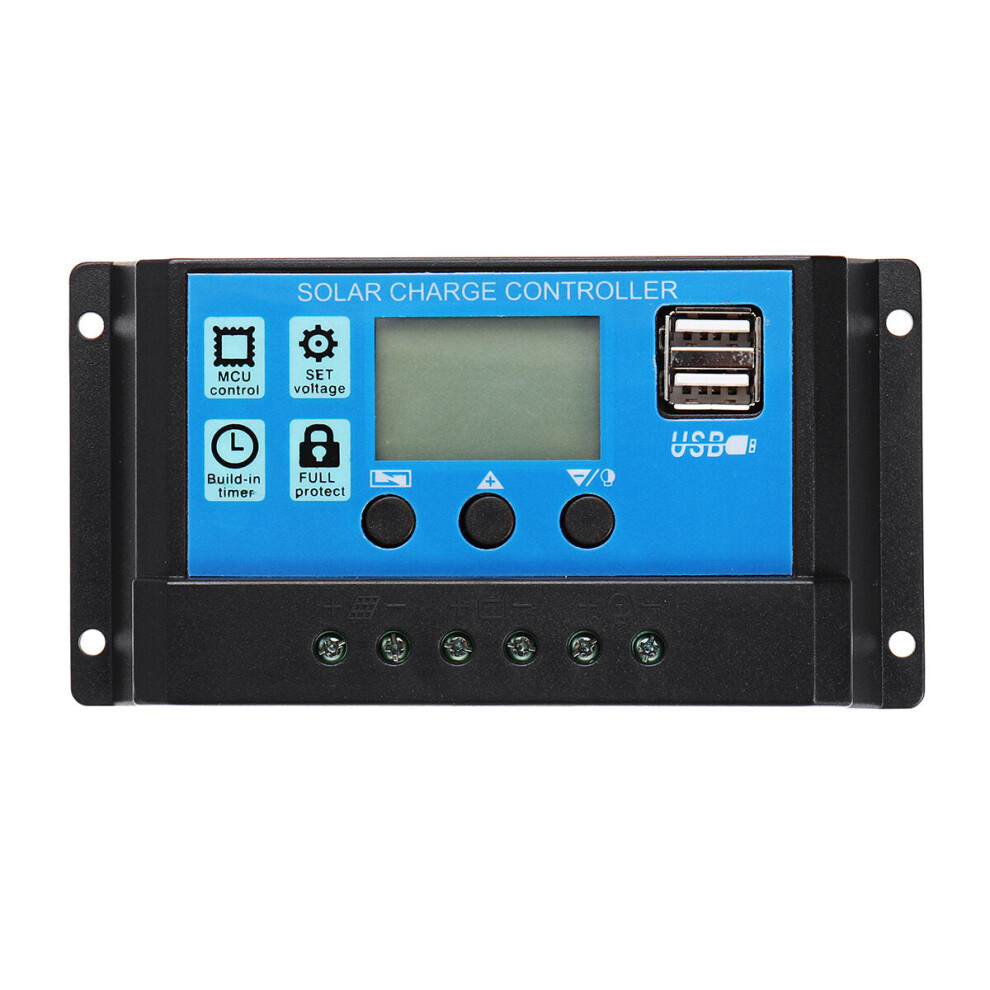 (10A) 10/20/30/40/50A 12V/24V Light &Time Control Auto Adapte Solar Charge Controller Dual USB Port LED Indicator PWM Solar Controller