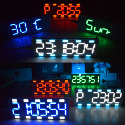 (White) DIY 6 Digit LED Large Screen Two-Color Digital Tube Desktop Clock Kit Touch Control