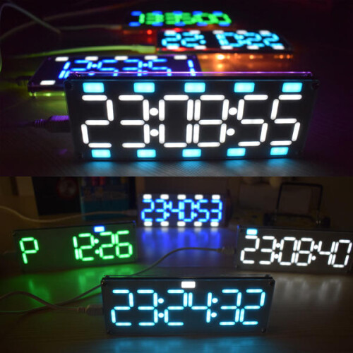(White) DIY 6 Digit LED Large Screen Two-Color Digital Tube Desktop Clock Kit Touch Control 2