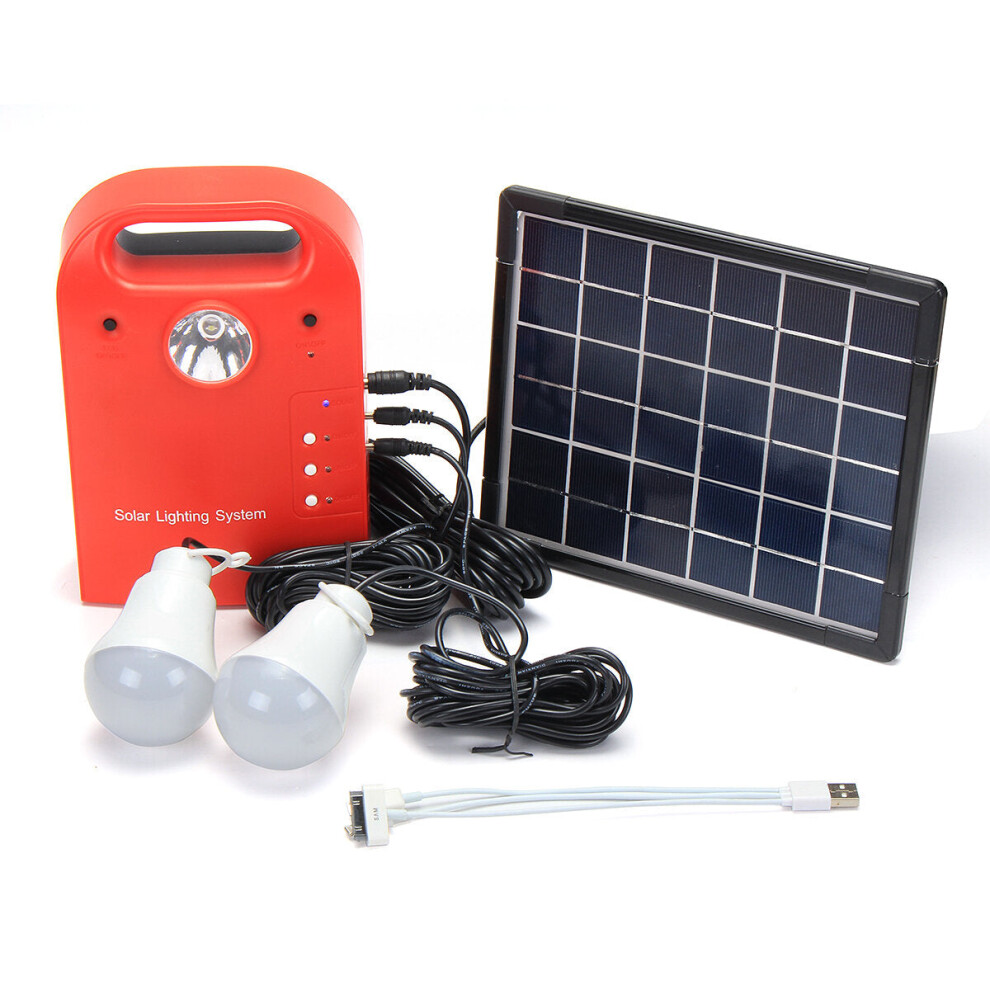 (Red) 28Wh Portable Small DC Solar Panels Charging Generator Power Generation System With LED Bulb