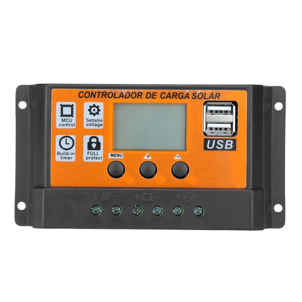 (40A) 10-100A 12V/24V Dual USB LCD Solar Panel Battery Regulator Charge Controller