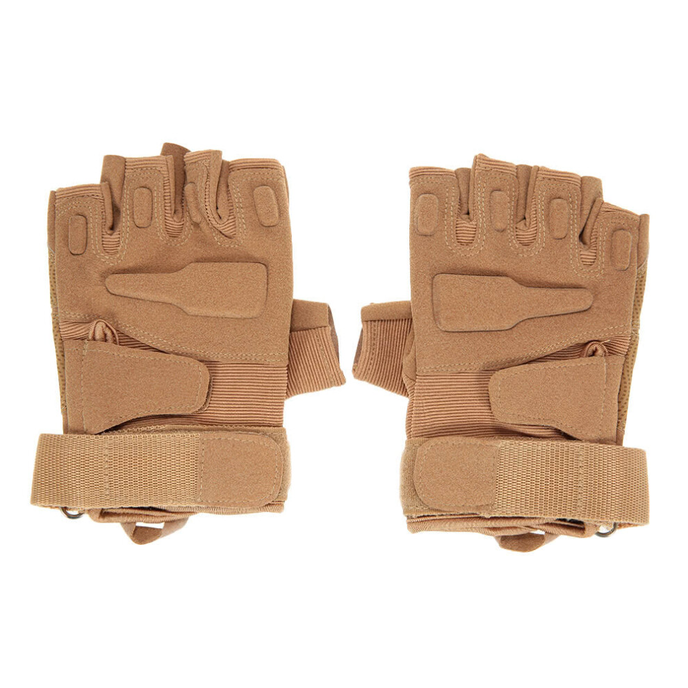 (Camel, L) Hard Knuckle Tactical Gloves Half Finger Sport Shooting Hunting Riding Motorcycle 6112211997605